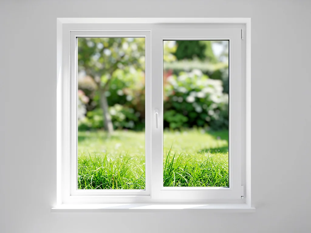 Fenêtre PVC blanche à double vitrage posée dans une pièce rénovée et lumineuse